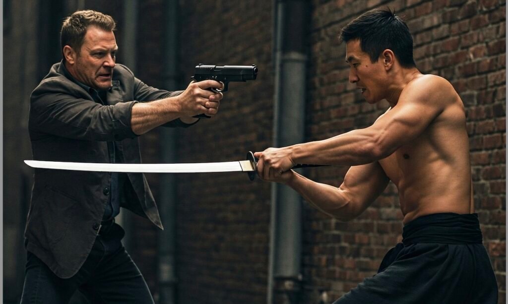 Gun fight with sword